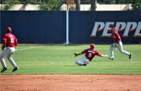 Caleb Bushyhead can’t get to a shallow popup