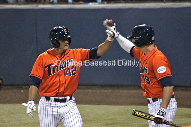 Clay Williamson and Matt Chapman celebrate a run.