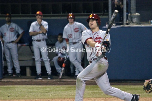 Greg Zebrack lines a pitch down the left field line.