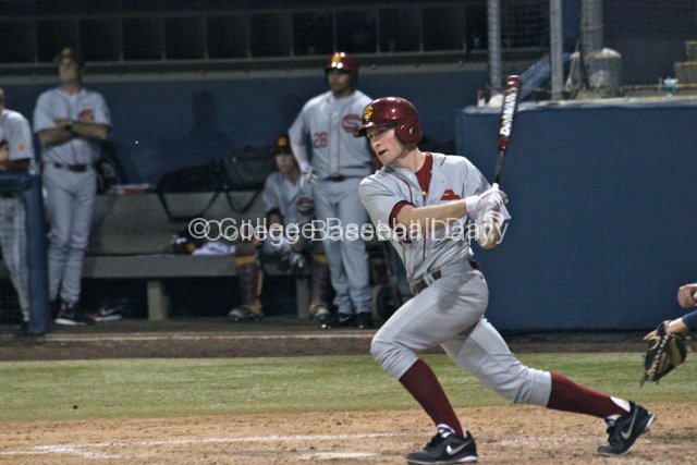 Kevin Swick smacks USC's first hit.