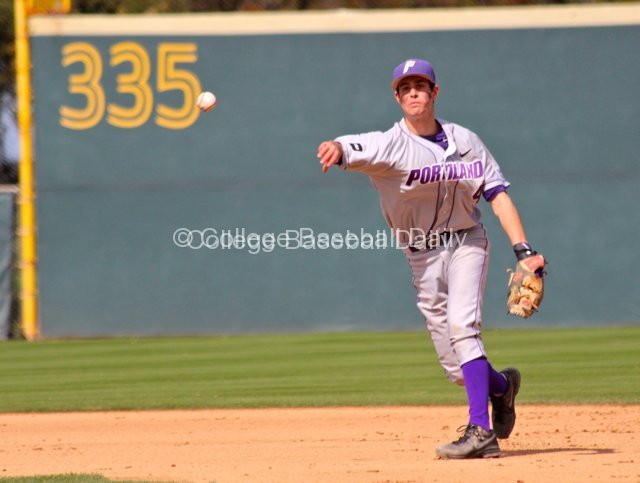Michael Lucarelli throws to first base.