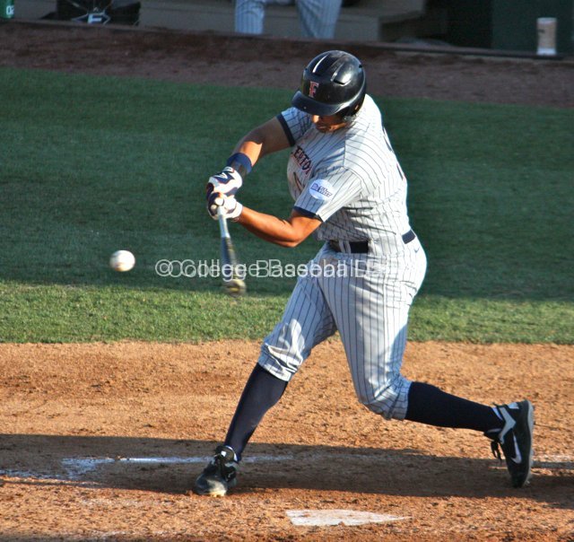 Carlos Lopez lines a single.