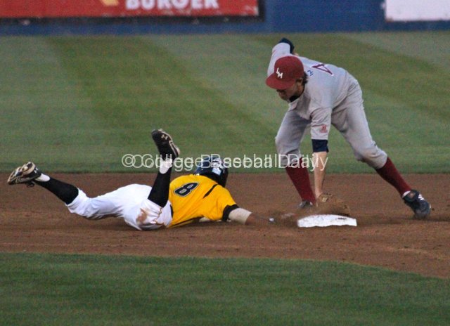 Chaz Meadows barely gets back before Cullen Mahoney's tag.