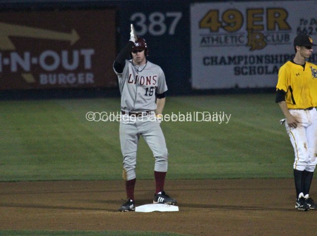 Scott 'Shark' Harkin displays the shark fin after a double.