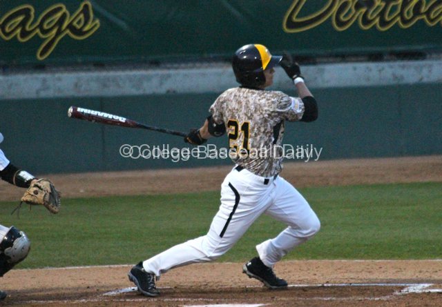 Taylor Doggett gets the first hit for Wichita State.