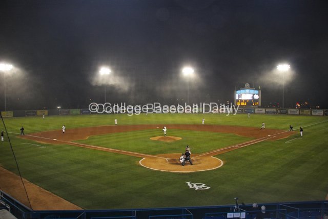 The fog falls upon Blair Field.