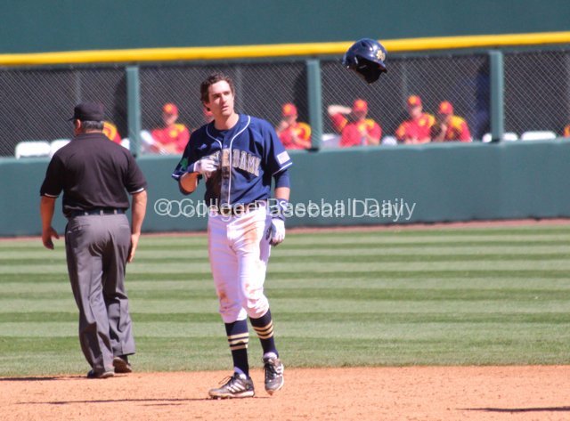 Charlie Markson flips his helmet after the last out of the ninth.