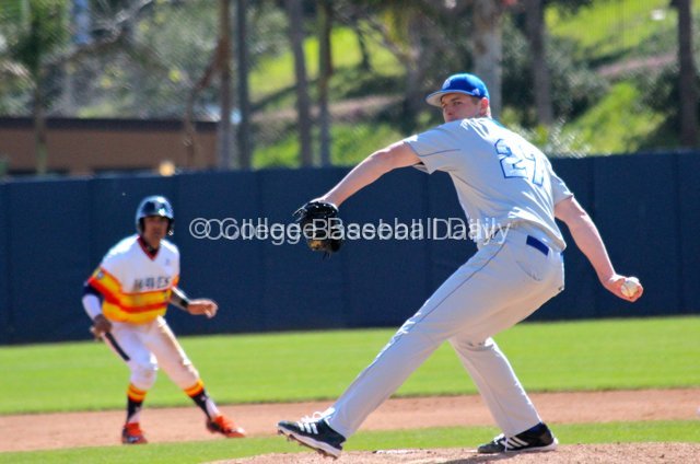 Josh Prevost delivers with a man on second.