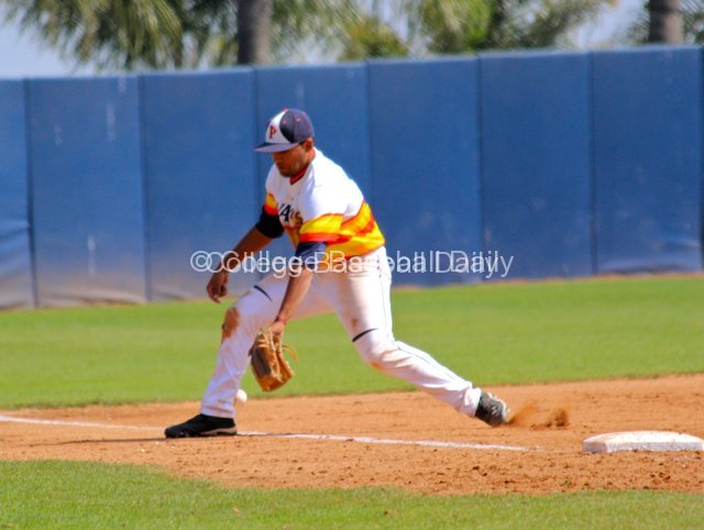 Austin Davidson has a ball go through his legs.