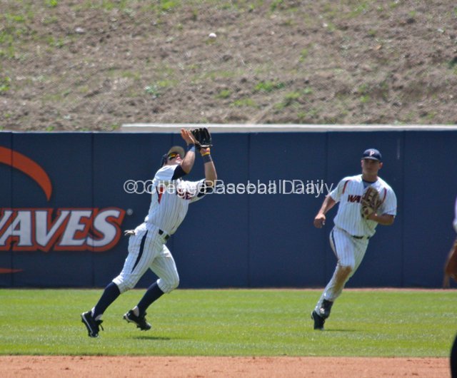 Joe Sever ranges into shallow RF to make a catch.