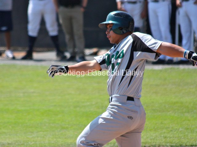 Mason Morioka lines an RBI double.