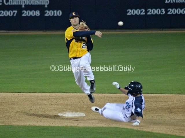 Sawyer Polen avoids a runner while trying to turn a double play.