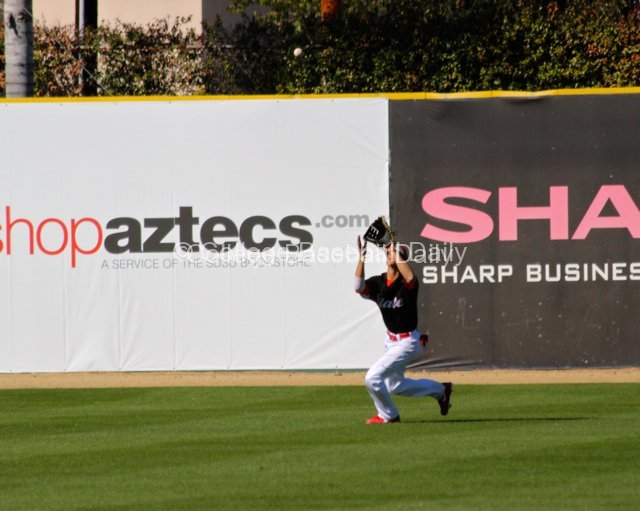 Steven Pallares makes a catch in left field.