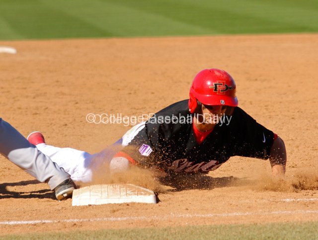 Steven Pallares dives back into first base.