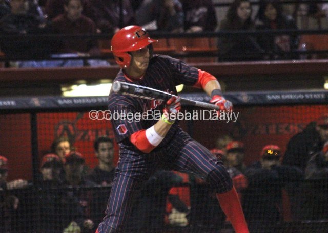 Steven Pallares attempts to bunt for a single.