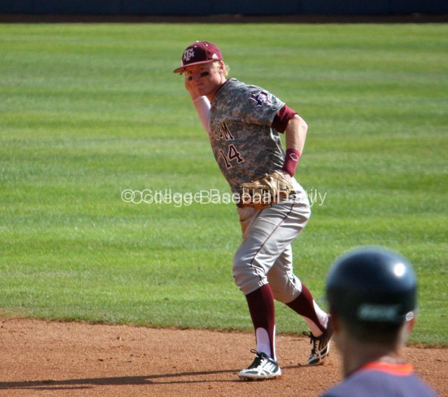 Scott Arthur throws to first.