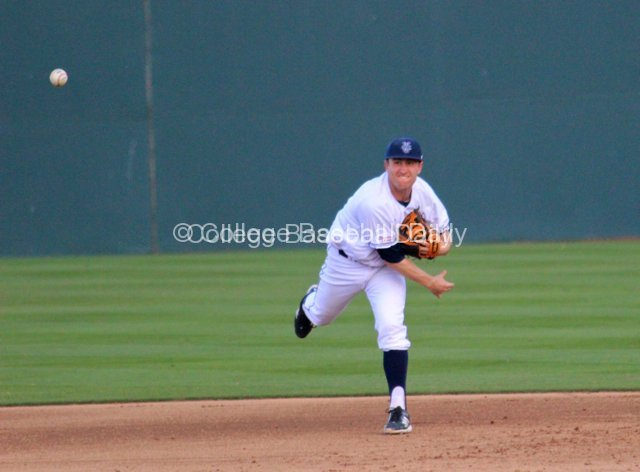 Grant Palmer tries to gun down a runner at the plate.