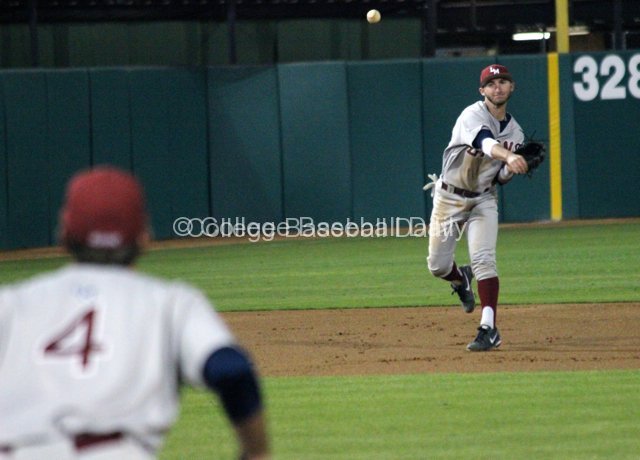 Joey Boney throws to first base.