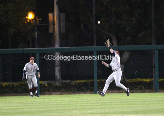 Matt Lowenstein catches a fly in centerfield.