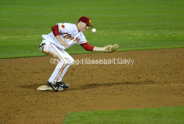 The throw bounces away from Blake Lacey.