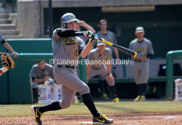 Tyler Baumgartner checks his swing.