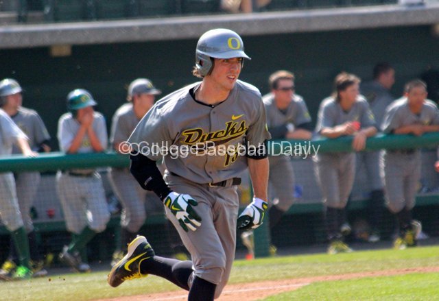 Tyler Baumgartner hustles down the line.