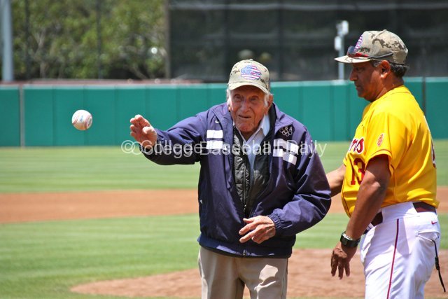 95-year-old WWII hero & Olympic hero Louis Zamperini threw out the first pitch.