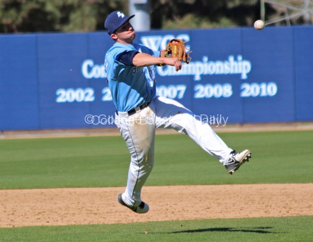 Chris Woolley throws to first.