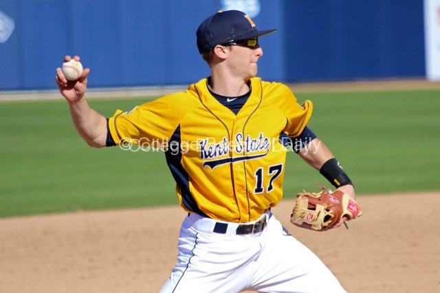 Justin Wagler throws to first base.