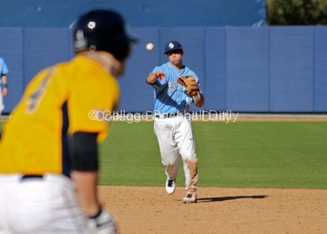 Austin Bailey throws to first.